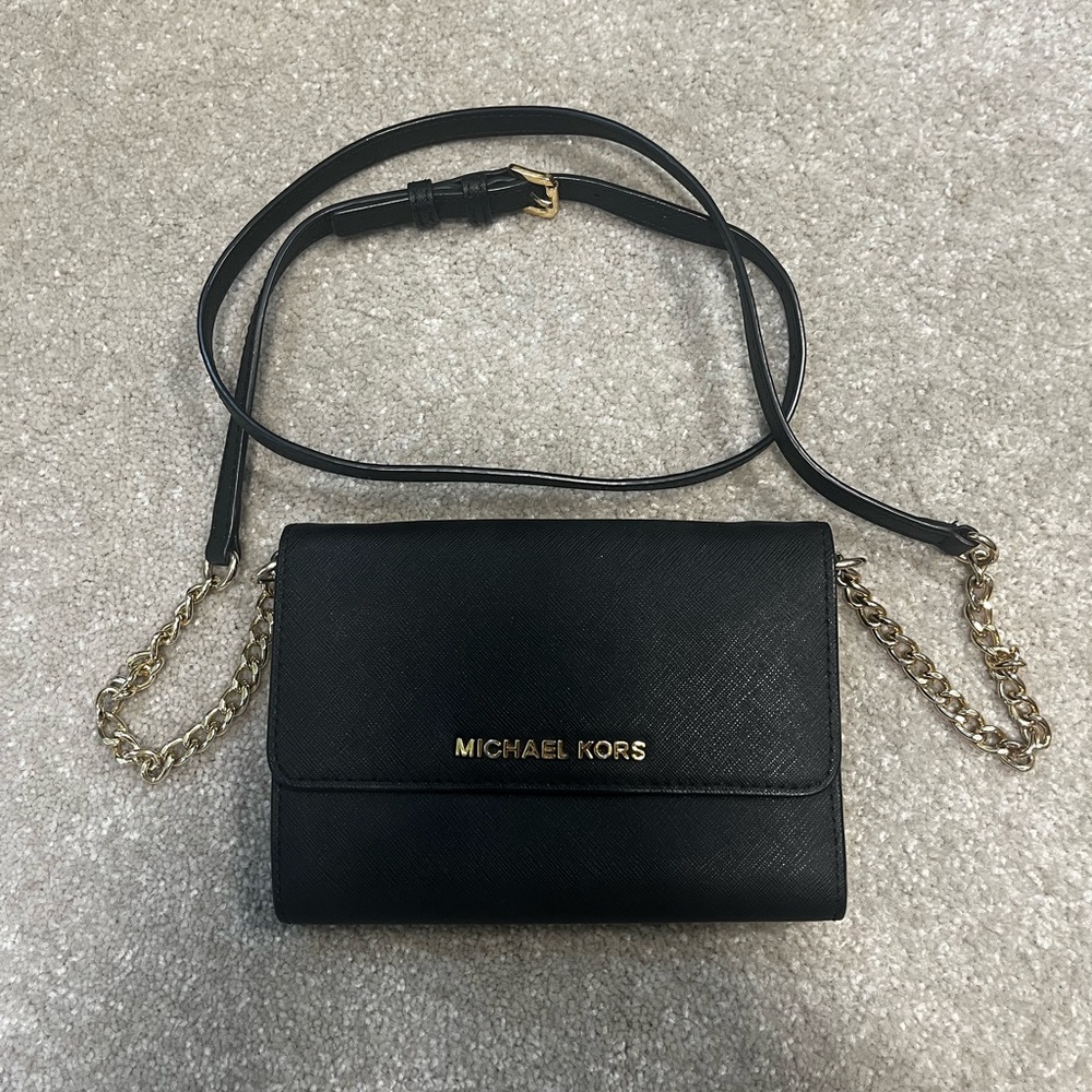 Michael Kors Black Crossbody with Gold Chain